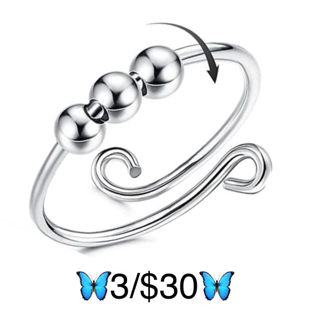 Adjustable Fidget Bead Ring, Silver tone open style
